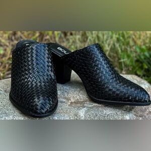 Black Woven Block Heel Mules